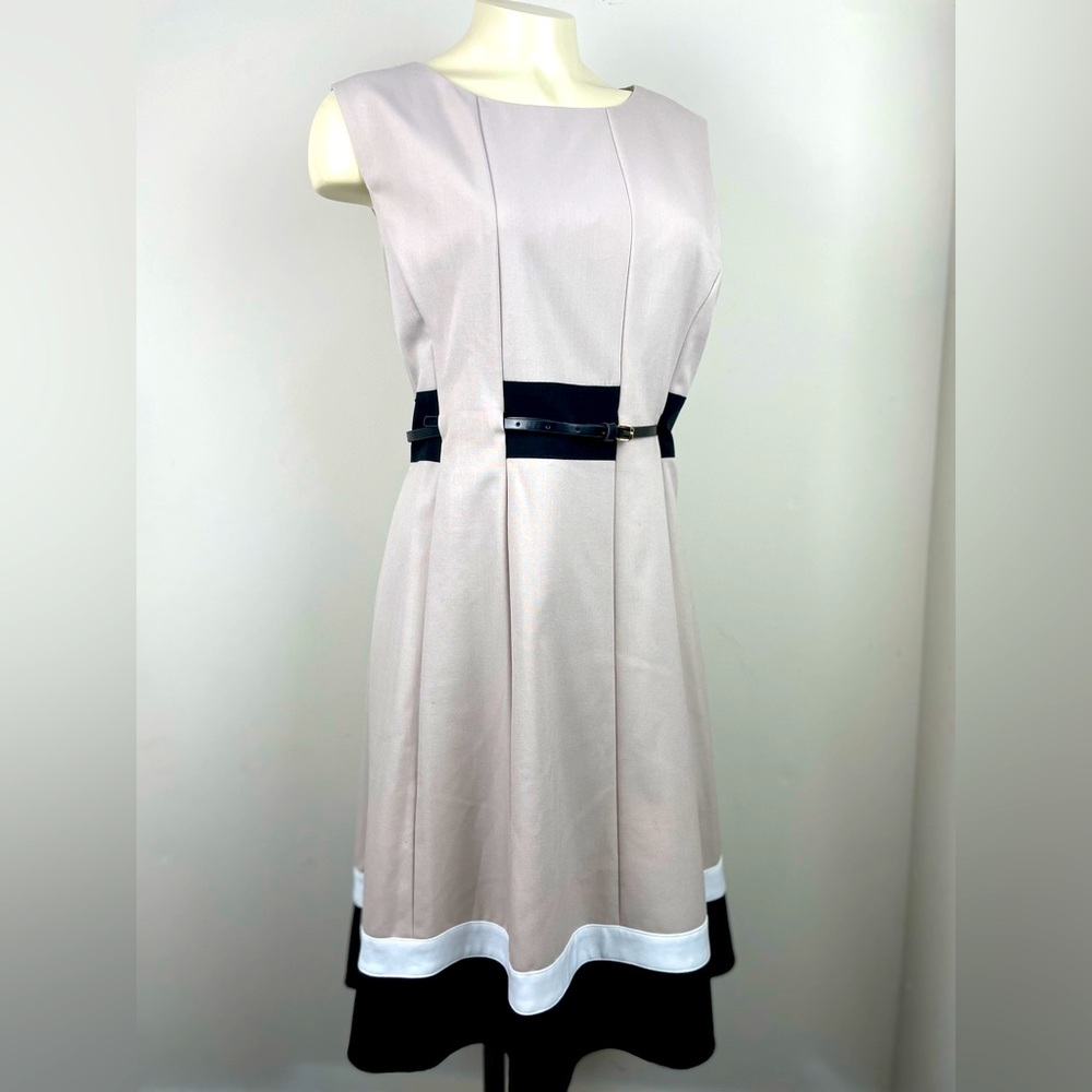 Calvin Klein Beige and Black Professional Dress Suit with Belt Size 14